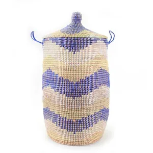 Large Hamper Basket - Blue   Natural Chevron