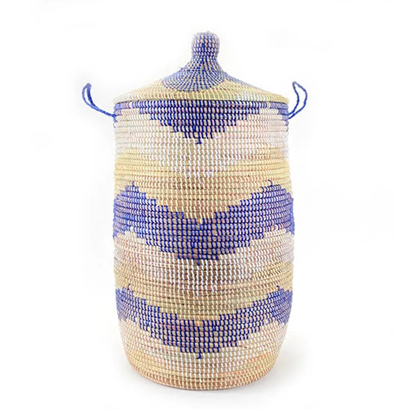 Large Hamper Basket - Blue   Natural Chevron