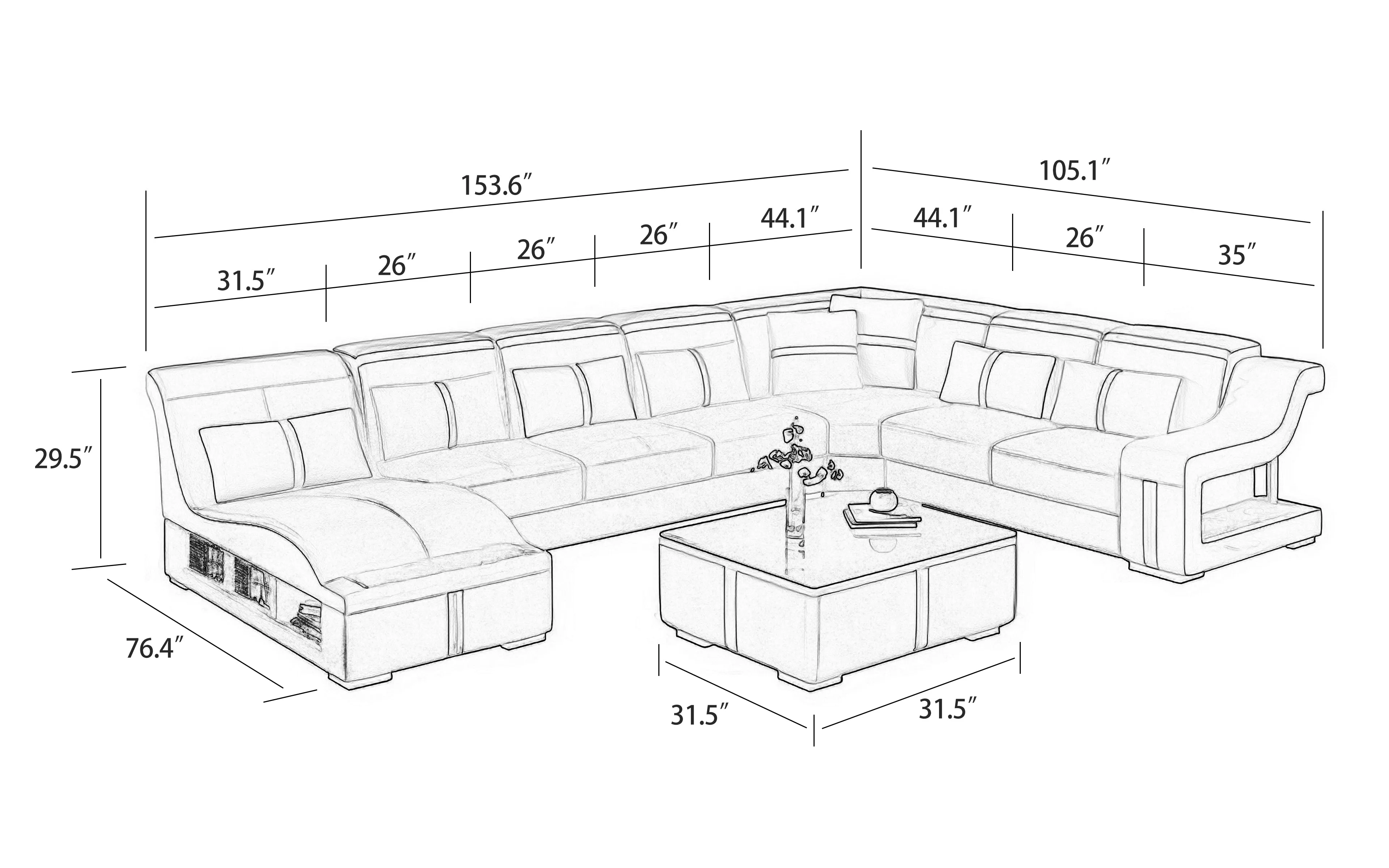 Lisa Modern U Shape Leather Sectional