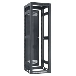 Lowell Mfg Equipment Rack-Gangable-35U, 32in Deep, 2pr Rails, Rear Door