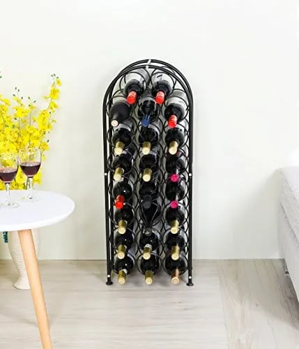 PAG 23 Bottles Arched Freestanding Floor Metal Wine Rack Wine Bottle Holders Stands, Black