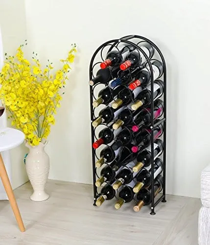 PAG 23 Bottles Arched Freestanding Floor Metal Wine Rack Wine Bottle Holders Stands, Black