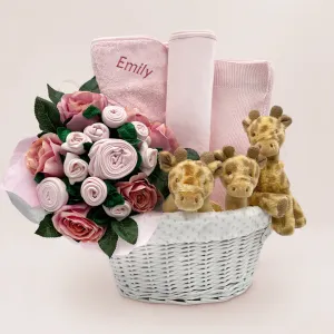 Personalised Three Little Giraffes Luxury New Baby Hamper - Pink