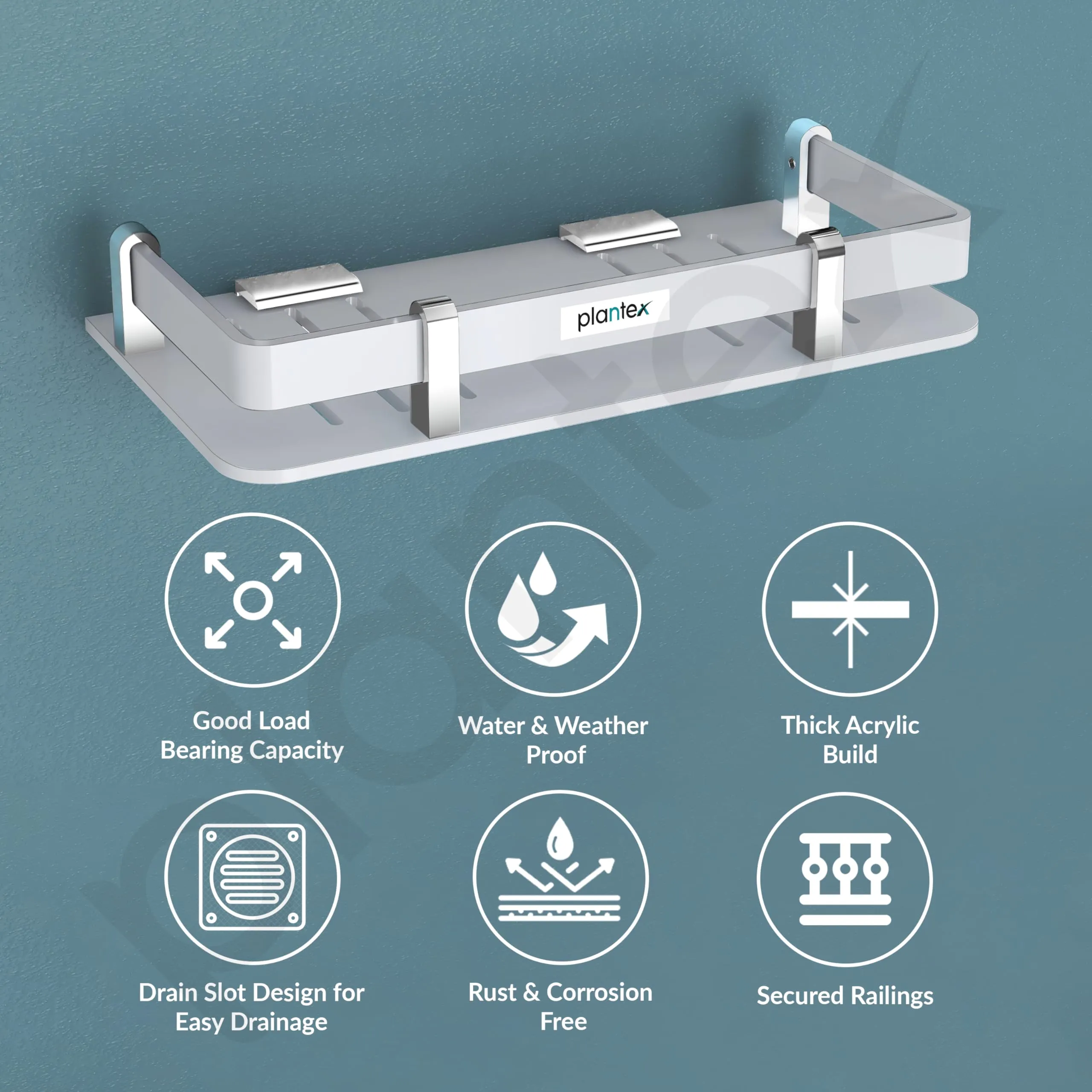 Plantex Acrylic Bathroom Organizer/Shelf For Bathroom/Kitchen/Wall -Bathroom Accessories (9X5 Inches-White)