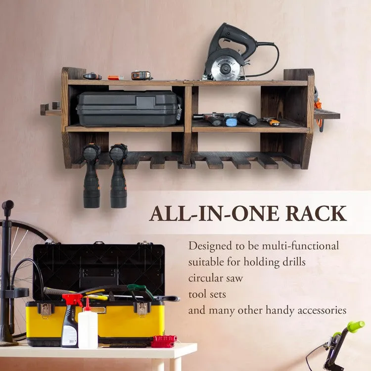 Power Tool Organizer, Wall Mounted Toolbox Storage Shelves, Drill and Hand Tool Hanging Slots Circular Saw Holder