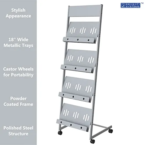 Pragati Systems Prime Quality Crca Steel Display Floor Standing Or Tabletop Stand (4 Shelf, 18 Inch, Grey, Mt-18), Tiered Shelf