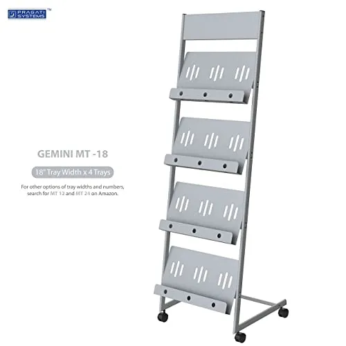 Pragati Systems Prime Quality Crca Steel Display Floor Standing Or Tabletop Stand (4 Shelf, 18 Inch, Grey, Mt-18), Tiered Shelf