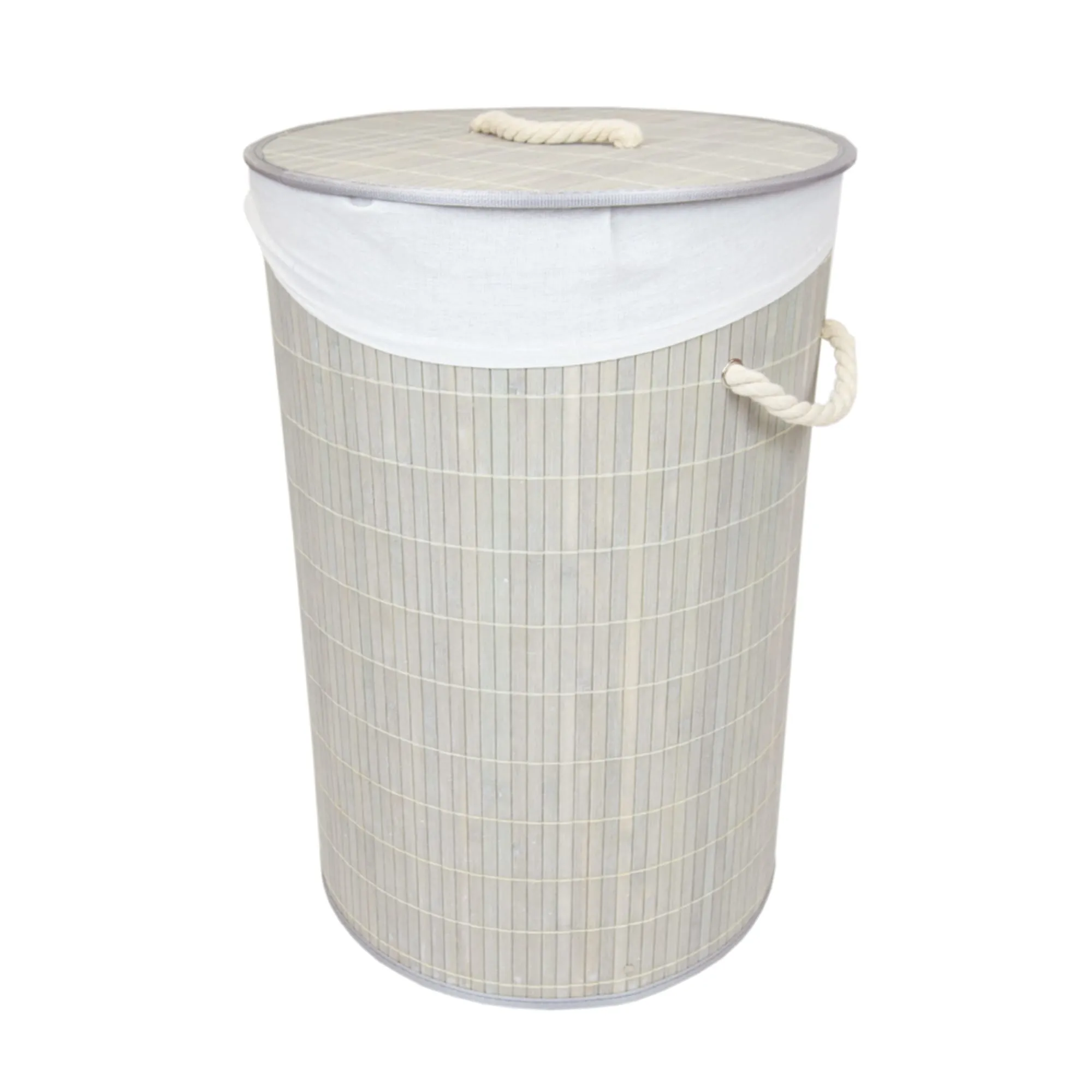 Round Bamboo Hamper, Grey