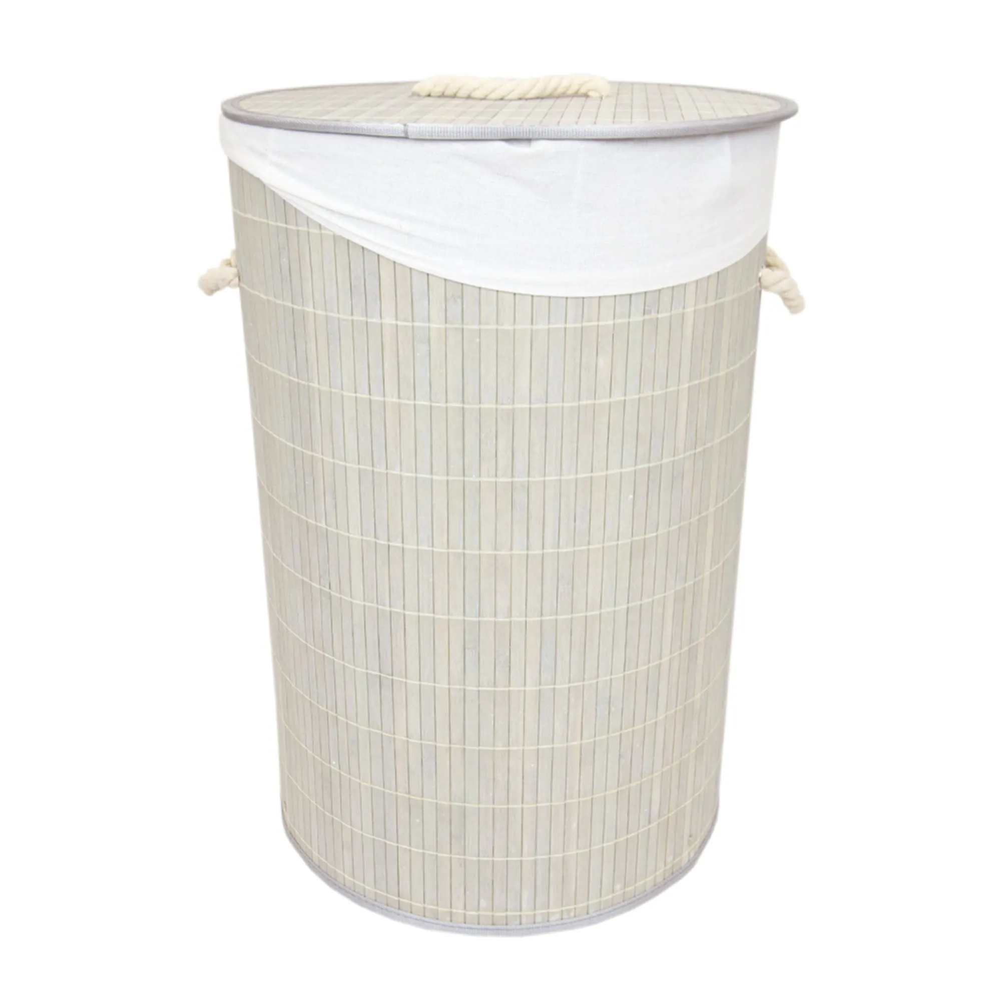 Round Bamboo Hamper, Grey