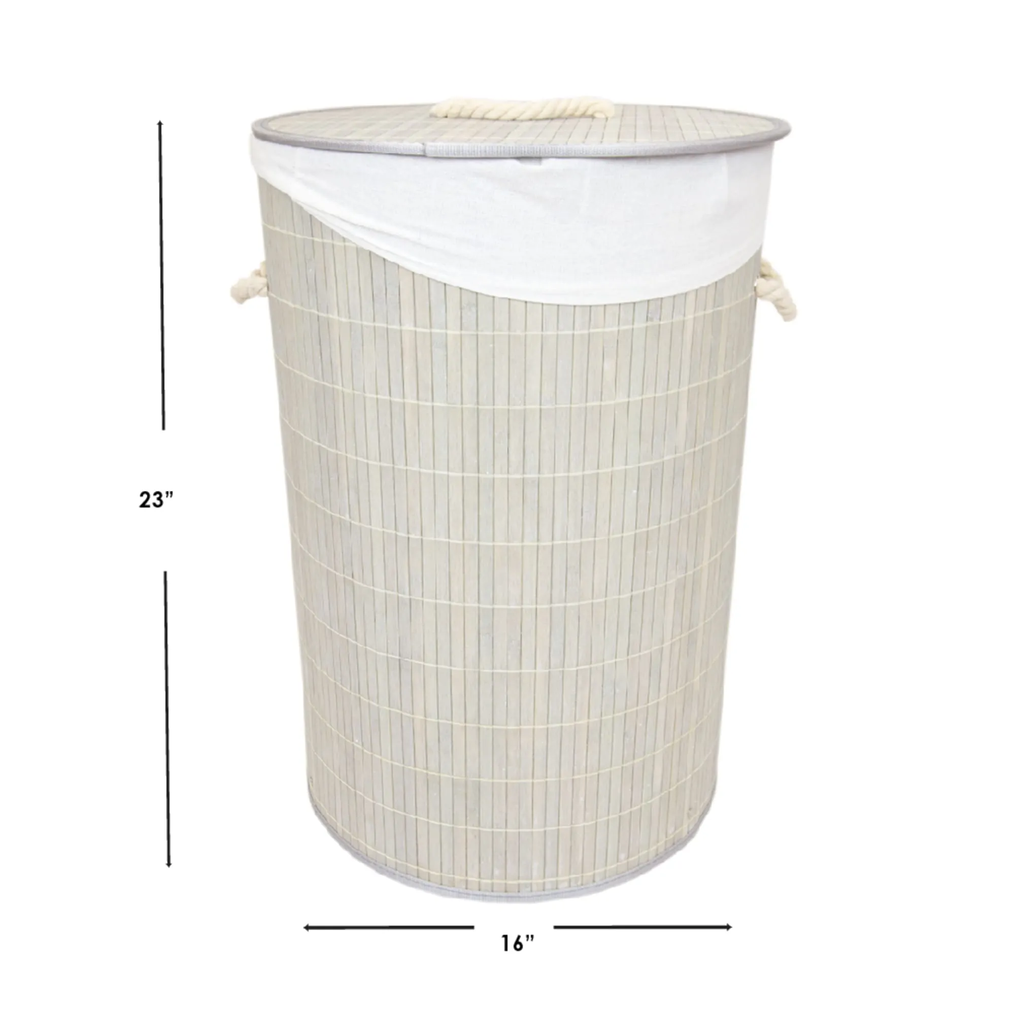 Round Bamboo Hamper, Grey