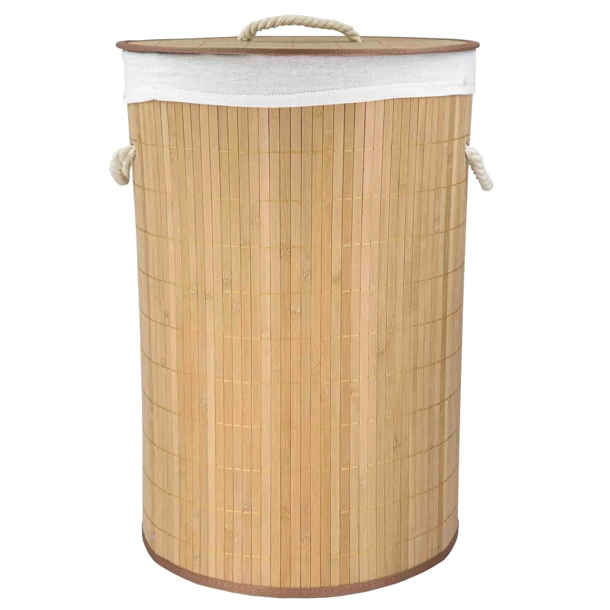 Round Foldable Bamboo Hamper, Natural