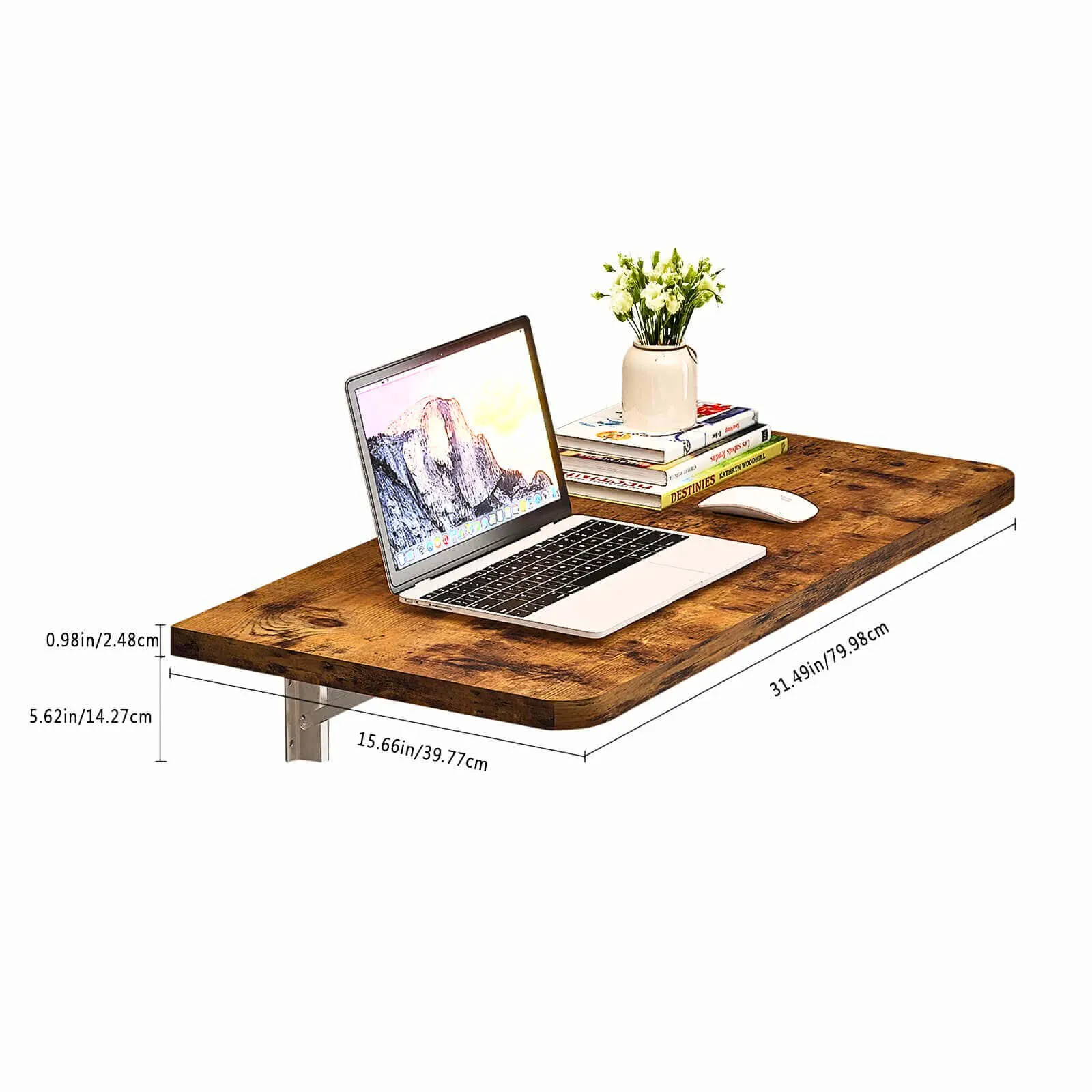 Rustic Brown Wood Wall Mounted Fold Down Desk