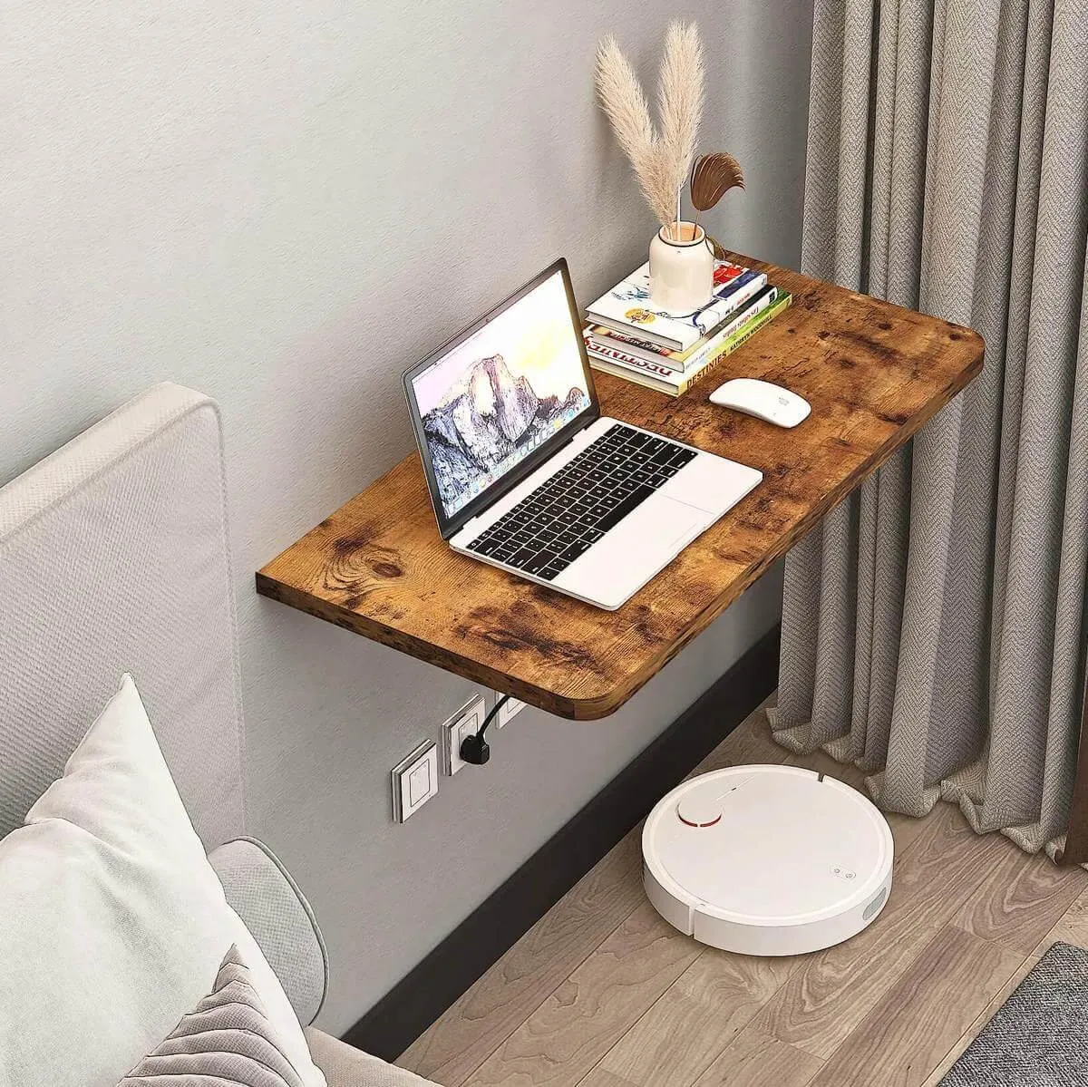 Rustic Brown Wood Wall Mounted Fold Down Desk