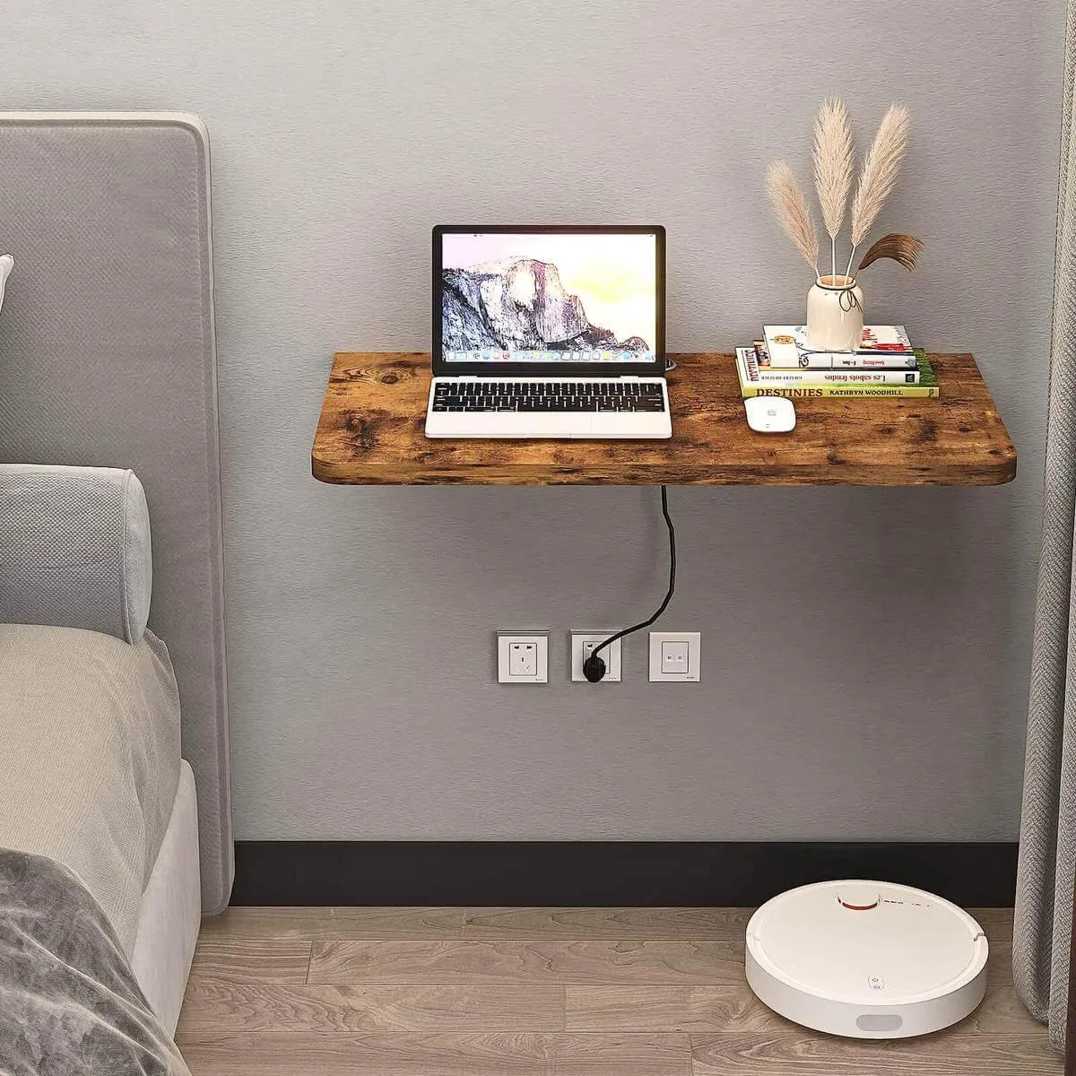 Rustic Brown Wood Wall Mounted Fold Down Desk