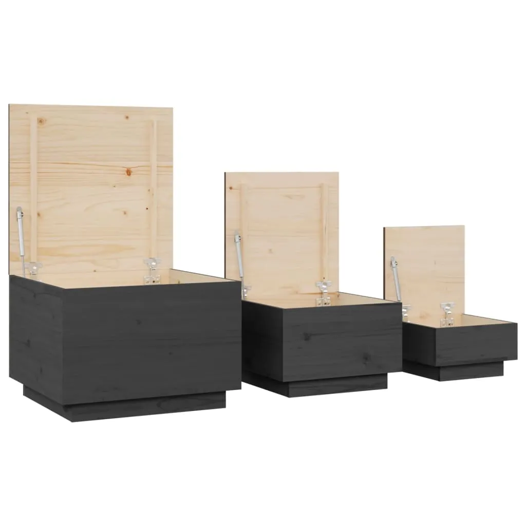 Storage Boxes with Lids 3 pcs Grey Solid Wood Pine