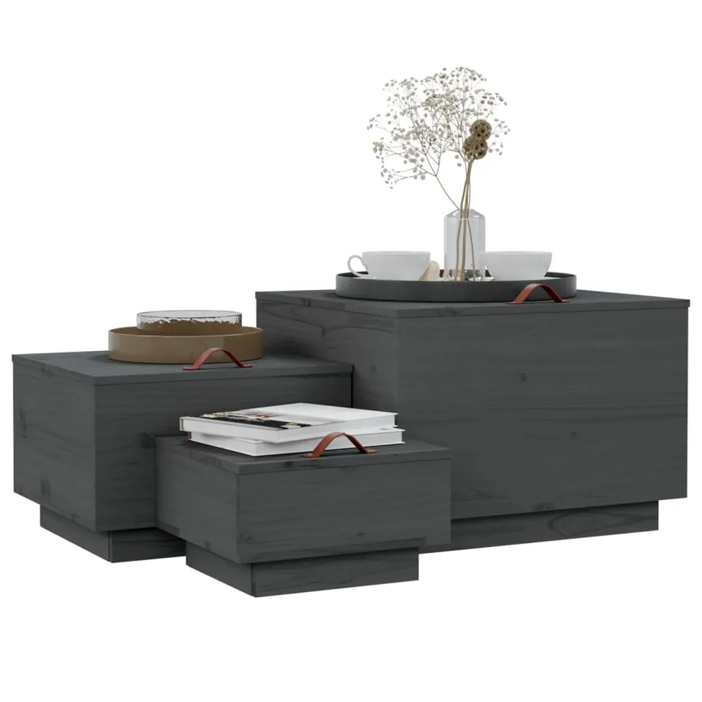 Storage Boxes with Lids 3 pcs Grey Solid Wood Pine