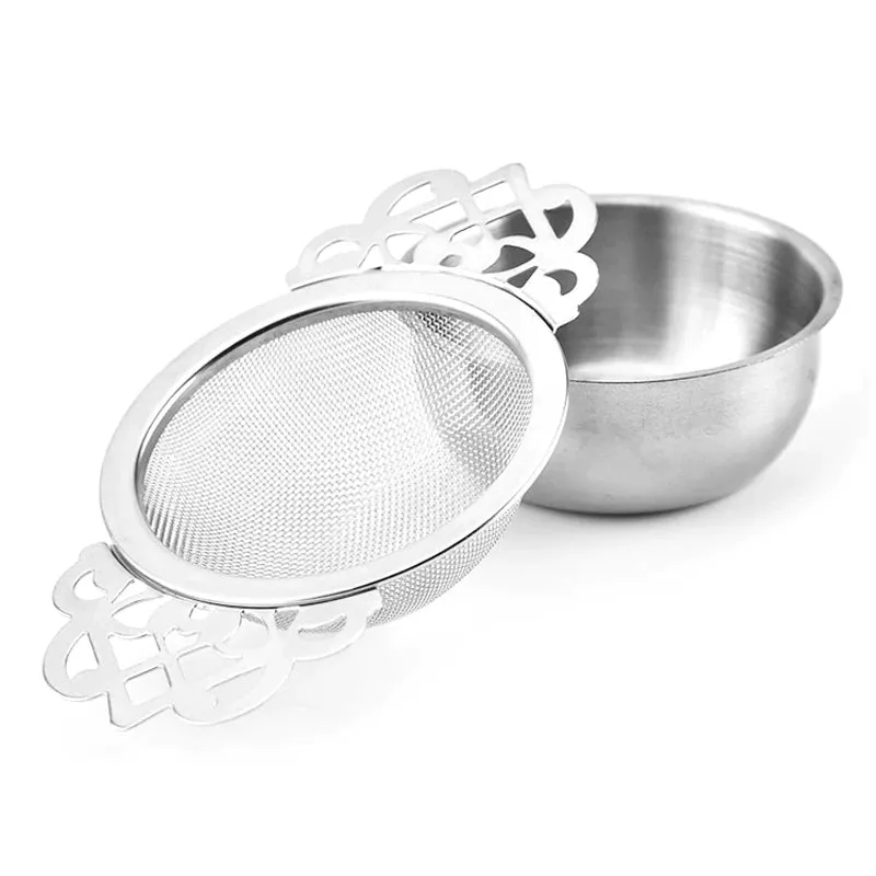 Traditional Stainless Steel Tea Strainer with Holder