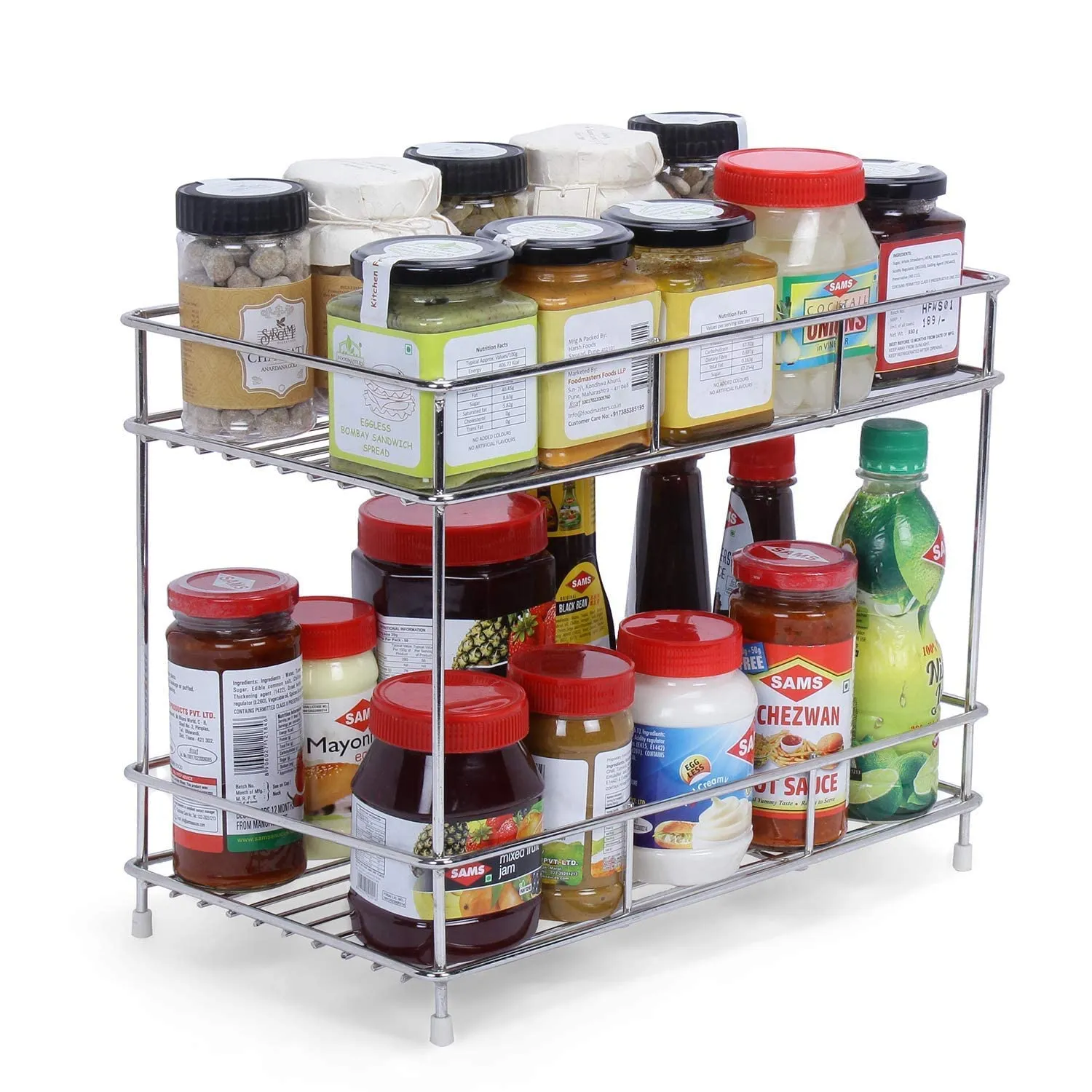 Zepdos Stainless Steel 2-Tier Kitchen Rack & Organizer Spice Rack & Container Organizer, Utensils Dishes Spices Jar Holder Rack & Cup & Glass Holder (2 Layer Rack, Tiered Shelf), Countertop, Tabletop