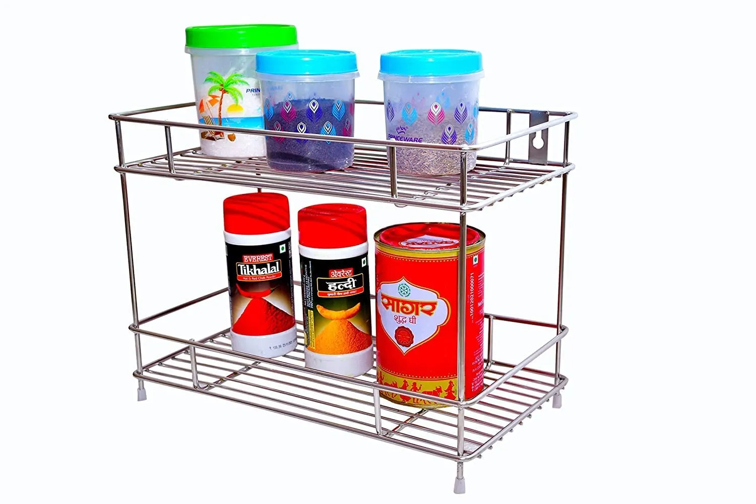 Zepdos Stainless Steel 2-Tier Kitchen Rack & Organizer Spice Rack & Container Organizer, Utensils Dishes Spices Jar Holder Rack & Cup & Glass Holder (2 Layer Rack, Tiered Shelf), Countertop, Tabletop